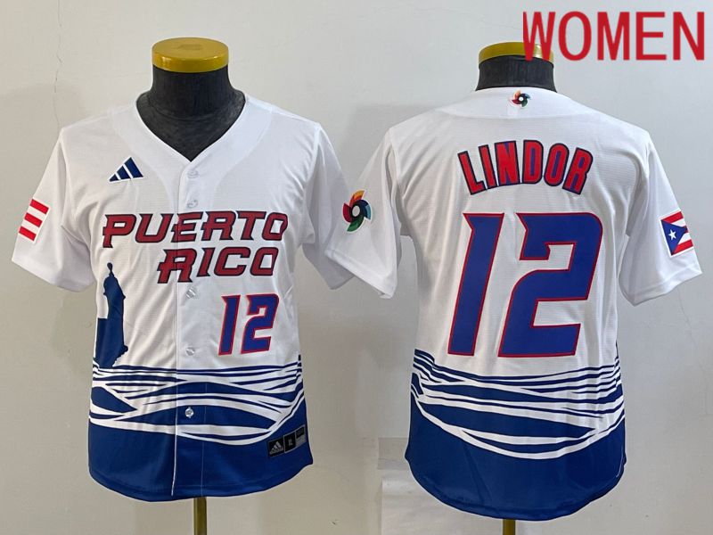 Women 2023 World Cub #12 Lindor White MLB Jersey1